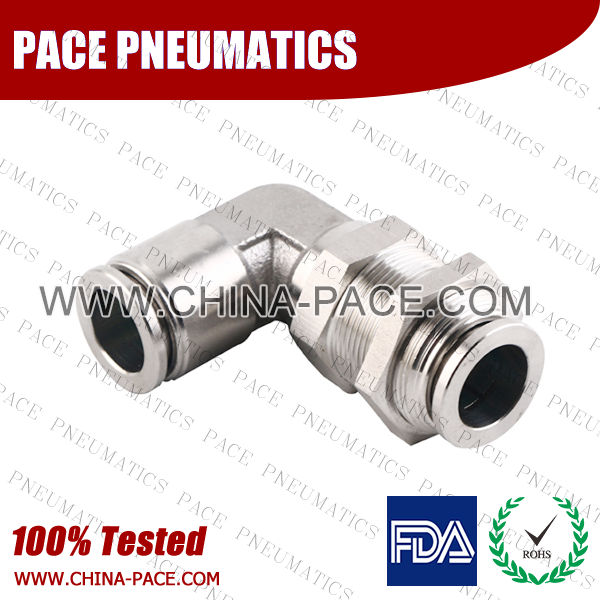 Bulkhead Elbow Stainless Steel Push To Connect Fittings, Elbow Bulkhead Stainless Steel Push In Fittings
